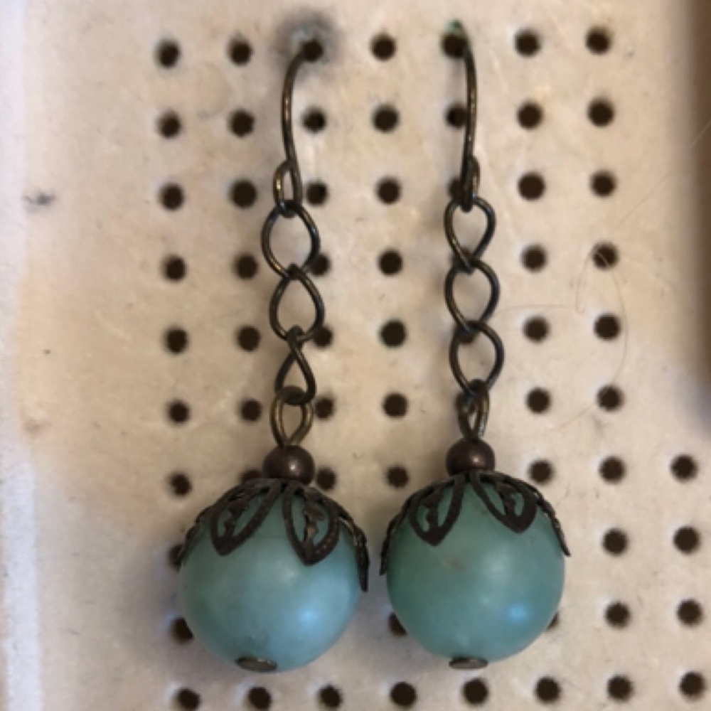 ❤️Boutique - Turquoise & Bronze Antique Look Dangle Earrings